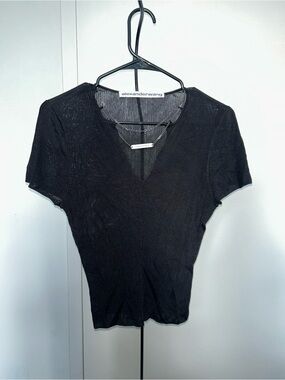 Alexander Wang Black Short Sleeve V-Neck Knit Tee